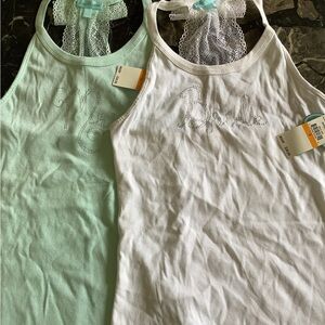 NWT pair of 2 crystal bride & Mrs racer bow back tee shirt tanks sz S